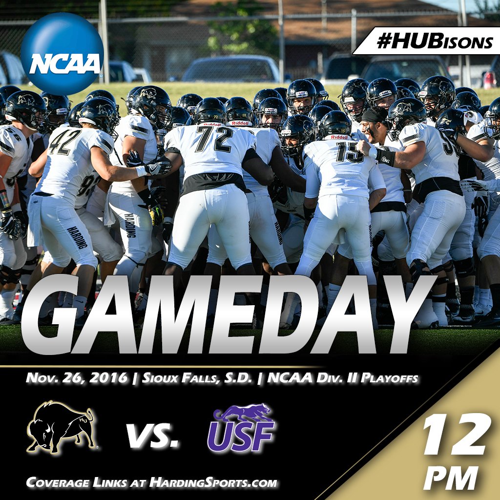Harding_FB's tweet photo. .@Harding_FB GAMEDAY! HU takes on Sioux Falls at noon in the second round of the NCAA DII Playoffs-Coverage Links on https://t.co/rDvg0eWGme https://t.co/1QvEsuOEgR
