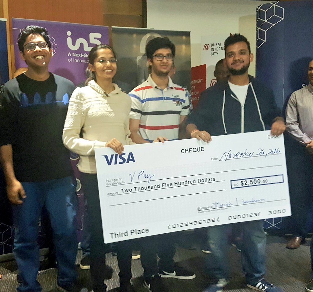 DIC_Community's tweet photo. Congratulations to tonight's #BuildwithVisa winners, teams Visa VR, FinPay, VPay & Walk Pay for their innovative ideas! #DecodeDubai https://t.co/vW4PqbL6NI