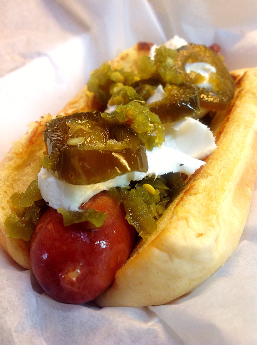 Someone smuggled cream cheese aboard, so Seattle-Style Dogs are available with Jalapeño Relish and Candied Jalapeño.