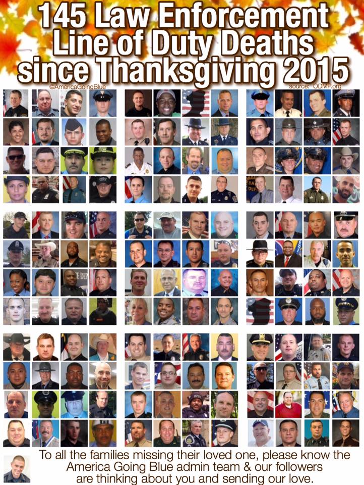 Our nation lost 145 HEROES since last Thanksgiving. Pray for these LE families, colleagues and friends. <a href="/SanBernardinoPD/">San Bernardino PD</a> <a href="/sbcountysheriff/">San Bernardino County Sheriff</a>