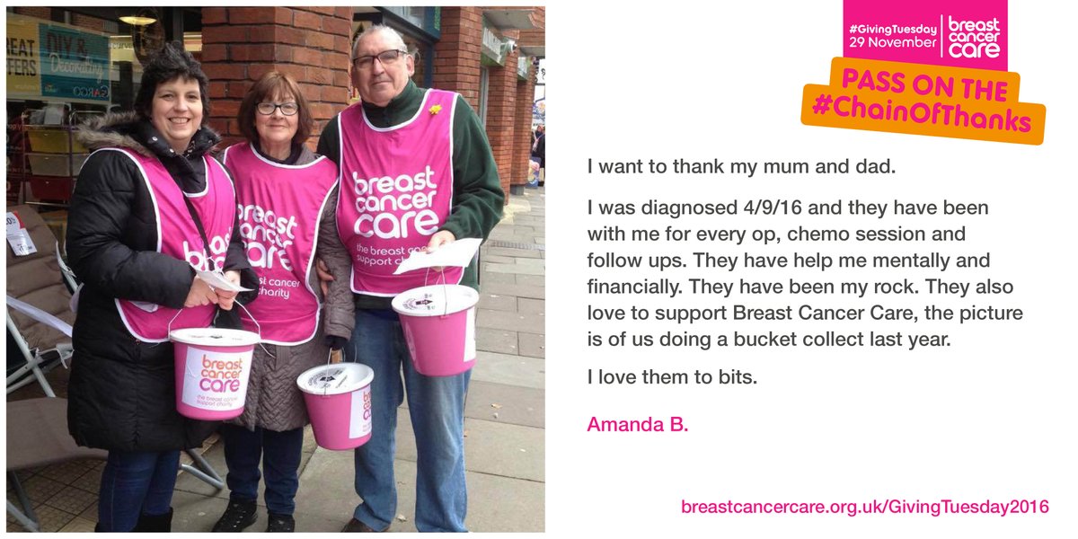 BreastCancerNow's tweet photo. Who will you thank? Give in someone else's name to say thank you and pass on the #ChainOfThanks for #GivingTuesday https://t.co/HlWtAp9z5i https://t.co/69vigtyFY5