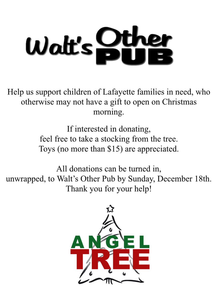 WaltsOtherPub's tweet photo. The tree will be up by tomorrow night.   #SeasonOfGiving #AngelTree https://t.co/AMae90LgBt