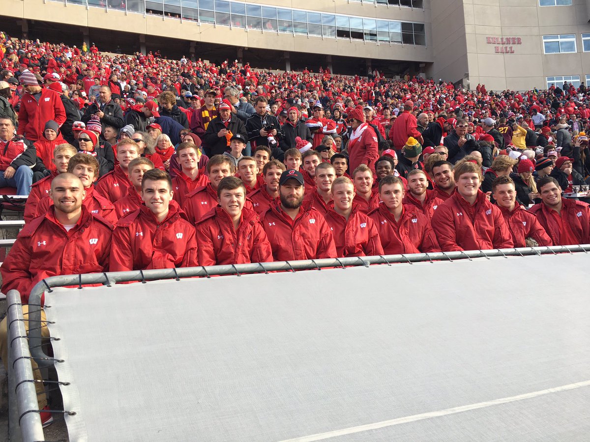 BadgerWrestling's tweet photo. Having fun at the 🏈 game today! Go #Badgers! #ForTheW https://t.co/CPYQ18zQBy