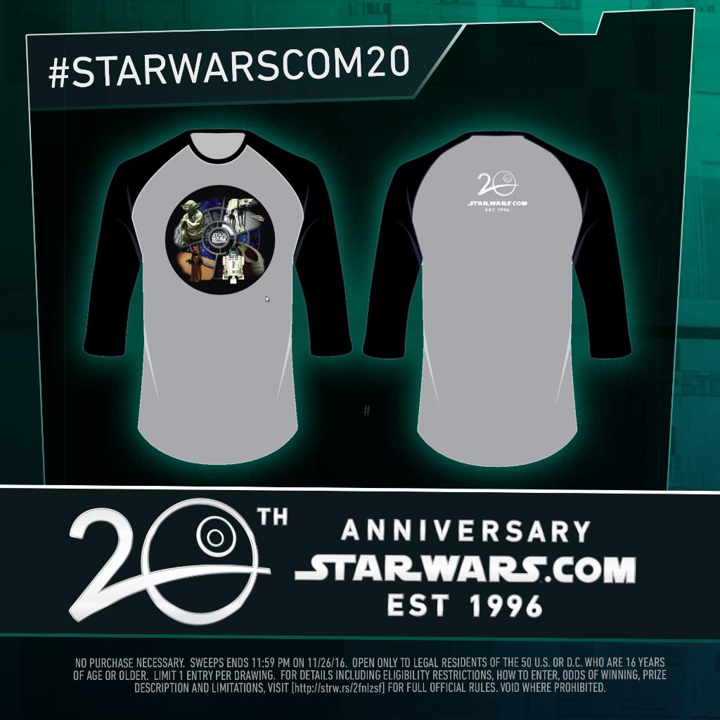 starwars's tweet image. We're giving away a limited-edition t-shirt to celebrate 20 years of StarWars.com. RT for a chance to win! #StarWarsCom20