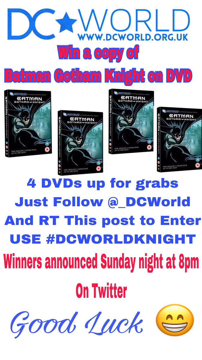 _DCWorld's tweet image. Win a copy of #Batman #Gothamknight on DVD! To enter just Follow me and RT this post and use #DCWORLDKNIGHT 4 winners announced Sunday 8pm 😁
