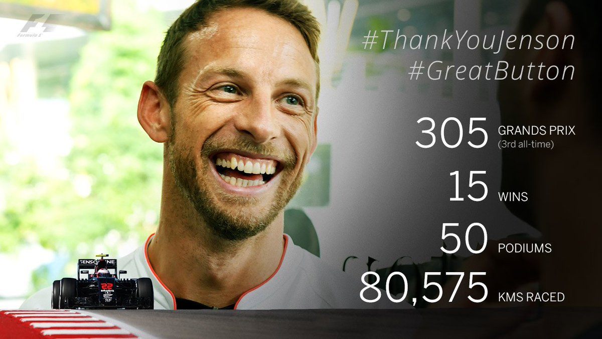 F1's tweet photo. That's some F1 career: 12 March 2000 to 27 November 2016. 

If this is it, we'll miss you, @JensonButton https://t.co/PYDFHwiMIO