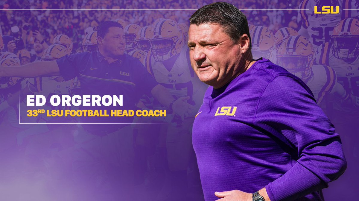 LSUfootball's tweet image. Ed Orgeron will be the 33rd head coach in #LSU football history. Details: lsul.su/2fQexv1
#GeauxTigers