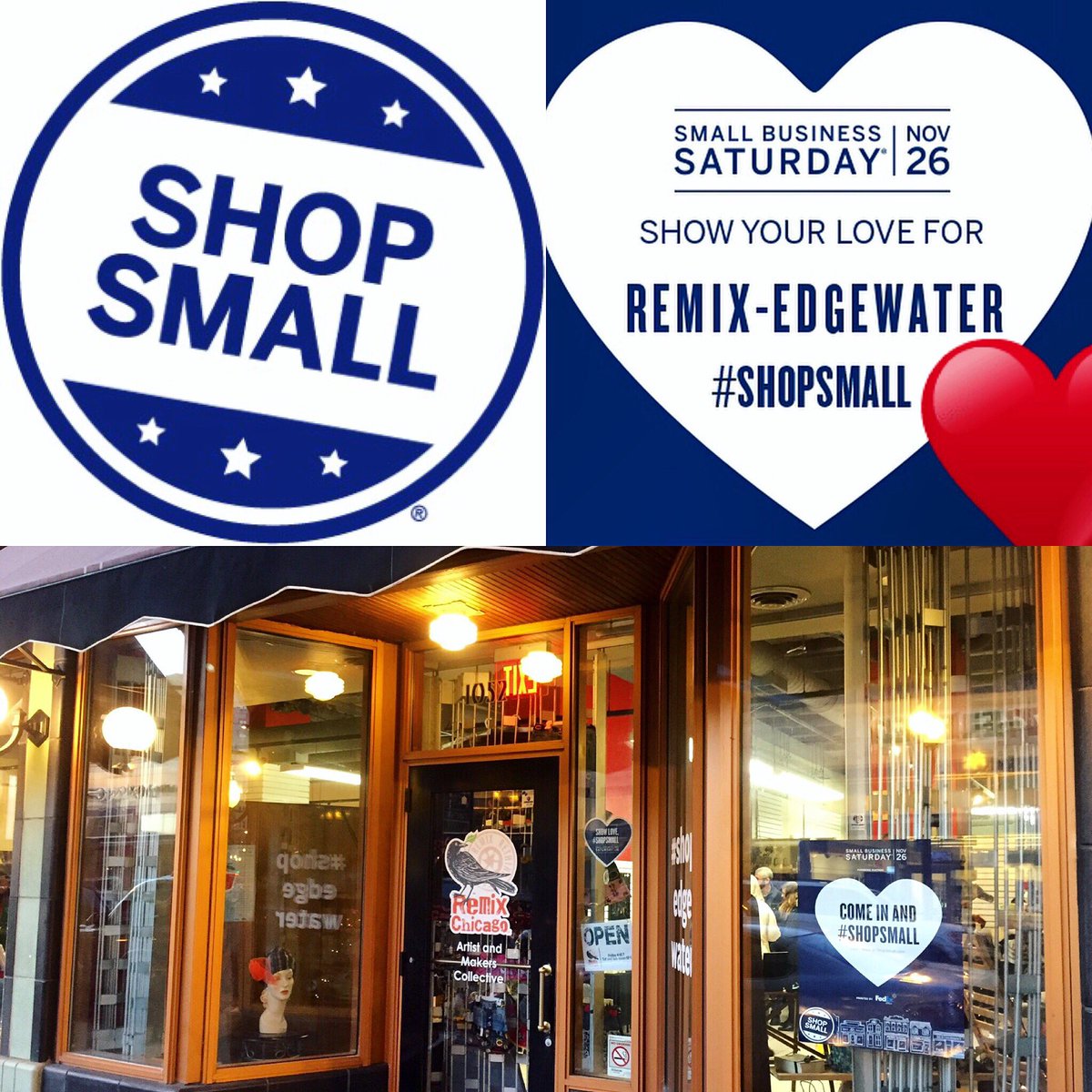 TODAY! Get up, get out and #shopsmall for #SmallBizSat at Remix-Edgewater PopUp Shop 12-6 pm! 😊 1052 W Bryn Mawr #smallbusinesssaturday