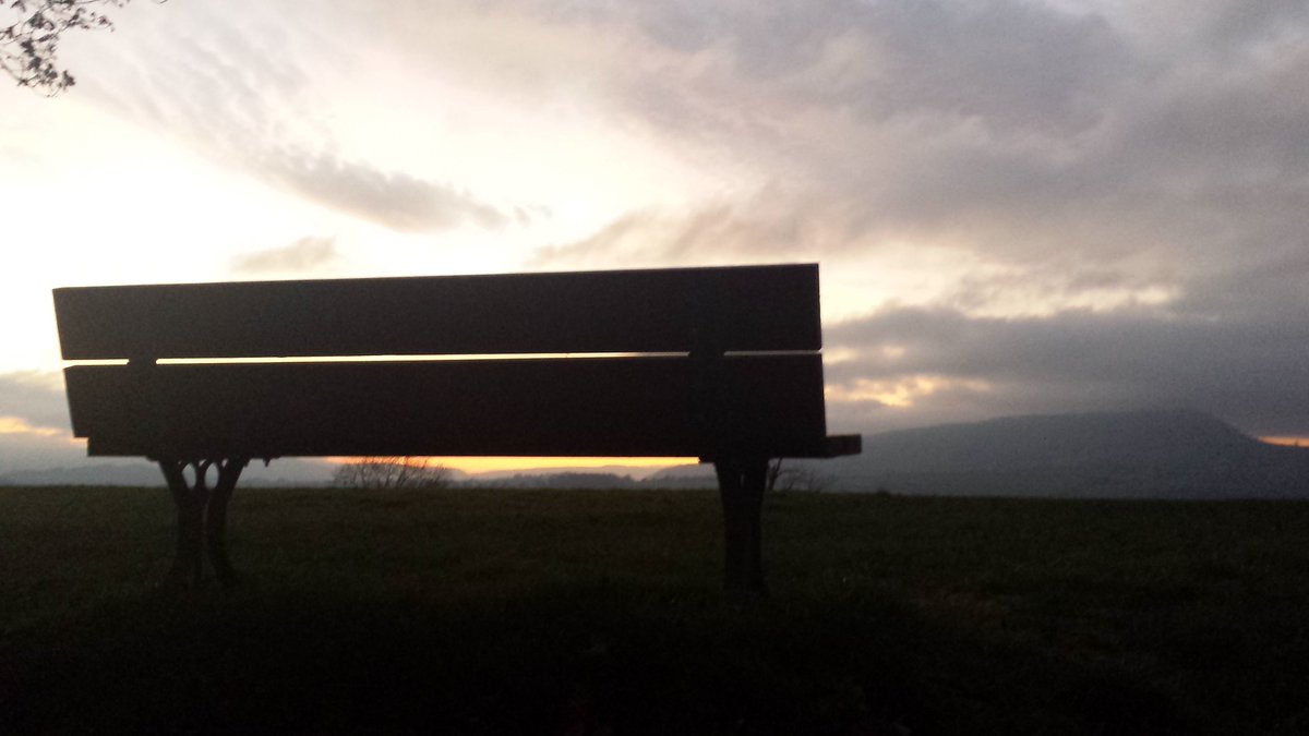 KateBeavan's tweet photo. Walked part of #ThreeCastlesWalk today. Got back in the dark, glad to get to this bench in our field by #Whitecastle. Just in time for rugby https://t.co/erHu4EJ5Mg