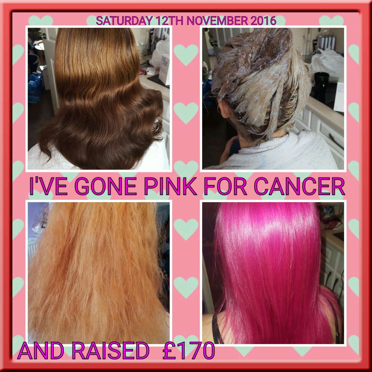 mandysmith821's tweet photo. I love raising money for @CR_UK, with the help from my family and friends I raised £170 to colour my hair pink, here is my before and after https://t.co/3T81kOkLMr