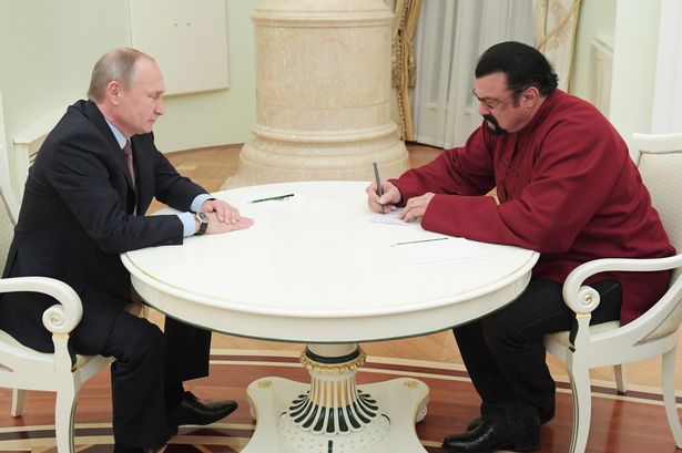 KNTV1's tweet photo. Vladimir Putin Grants Steven Seagal Russian Citizenship https://t.co/bb3C31fRM4 #stevenseagal #russia #putin https://t.co/qJemGsft3I