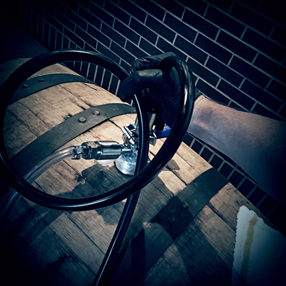 RockBottomLB's tweet image. A little barrel action was going by on in the #brewery this morning. Cosmonaut Imperial Russian Stout bourbon barrels
