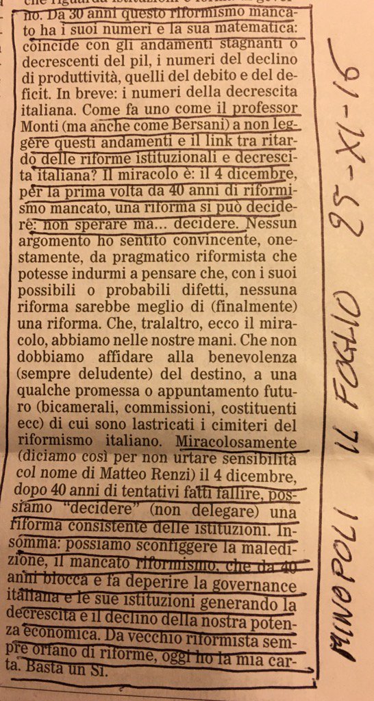 FDebenedetti's tweet photo. Dopo 40 anni di tentativi possiamo sconfiggere maledizione che fa deperire istituzioni e genera declino.
#iovotoSI https://t.co/1tAfJ5QzgK