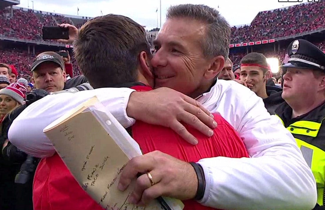 espn's tweet photo. You're looking at the only coach in Ohio State history to beat Michigan in each of his first five tries. https://t.co/NqTj6iiN5c