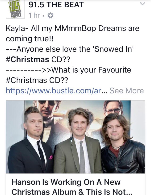 12_elvie's tweet photo. My local fave station @915theBeat posted this on FB! 😍@hansonmusic #hanson #xmascd https://t.co/9J56hGg08b
