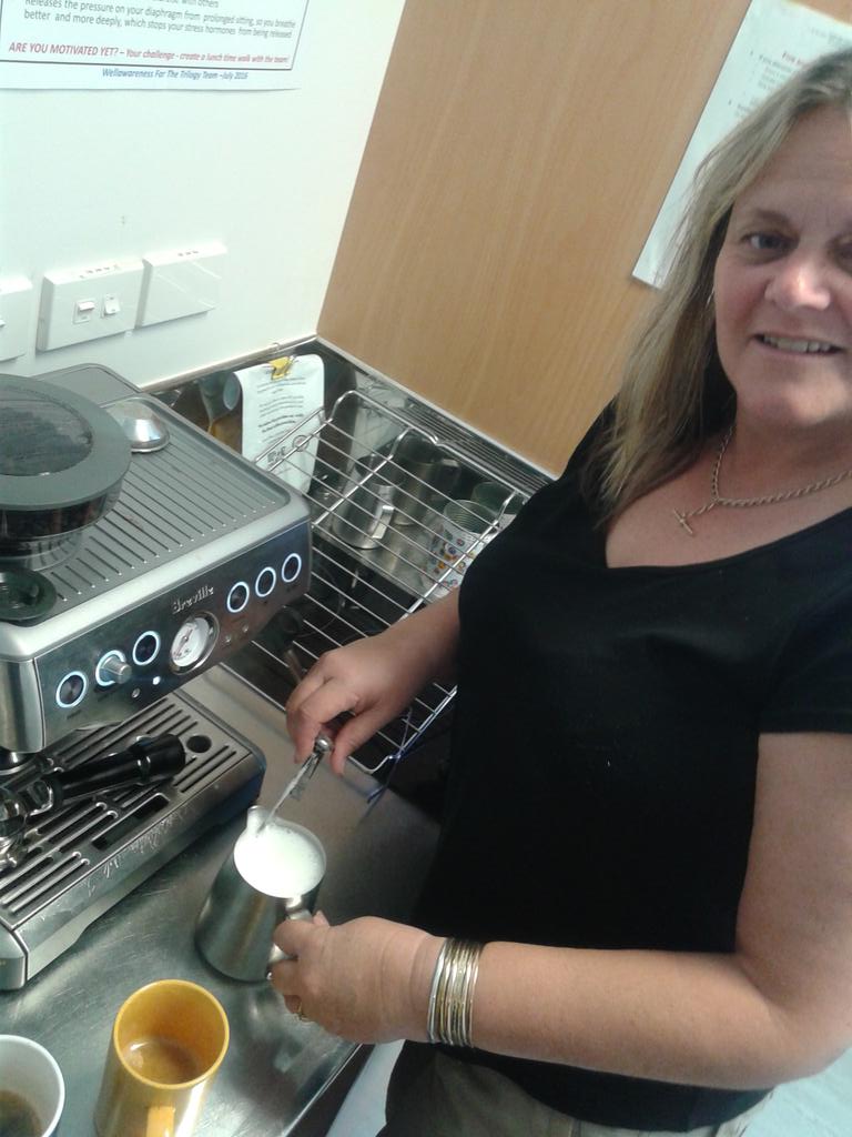 ACJMcInt0sh's tweet photo. Our muliti talented project manager #coffee for the team go-live day two #projecttrilogy #DigitalTransformation https://t.co/yOJE953EQd