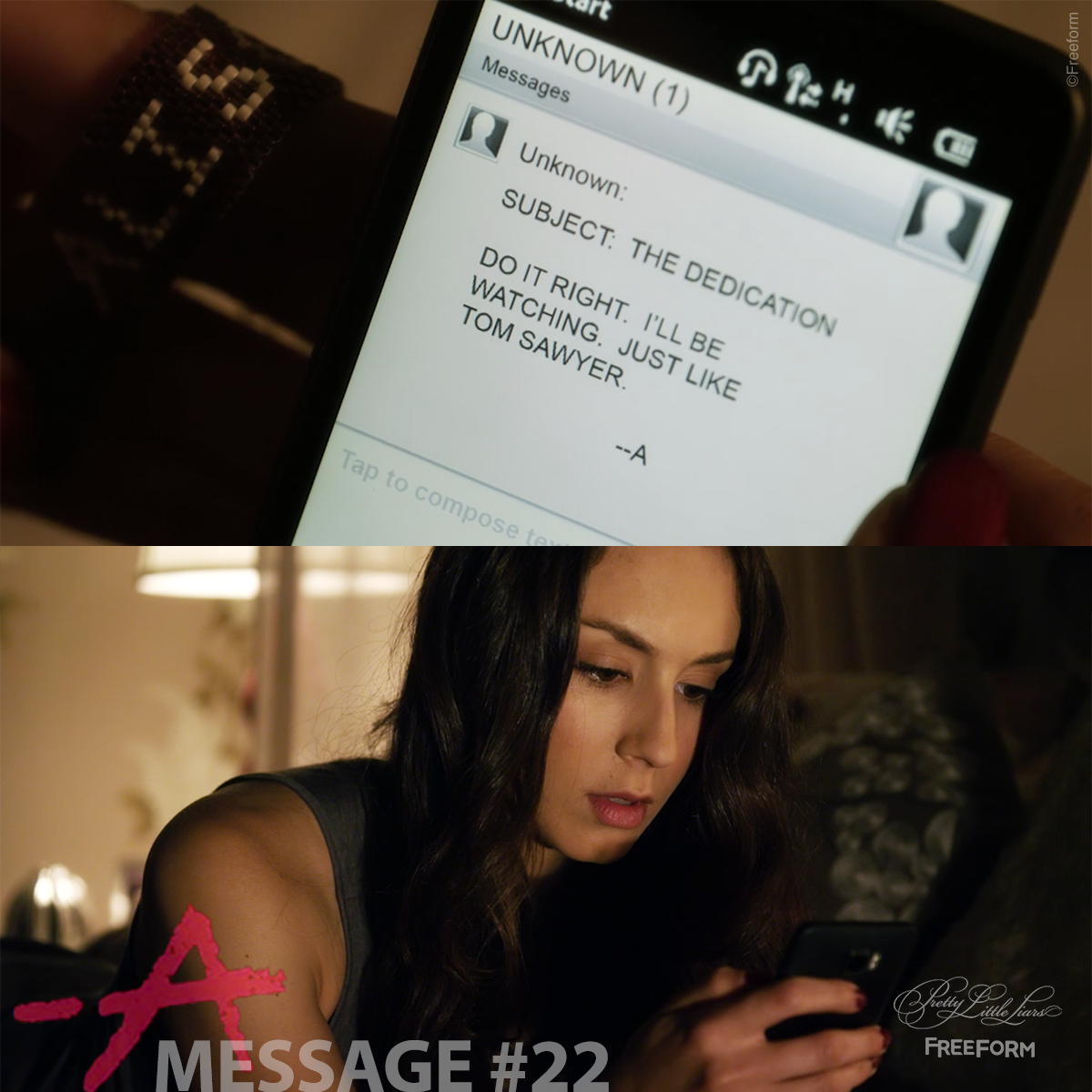 Message #22 from A. Sent to Spencer. Spencer's bedroom.

8 of 150 // Season 1, Episode 8. #PrettyLittleLiars #PLLMemoryLane