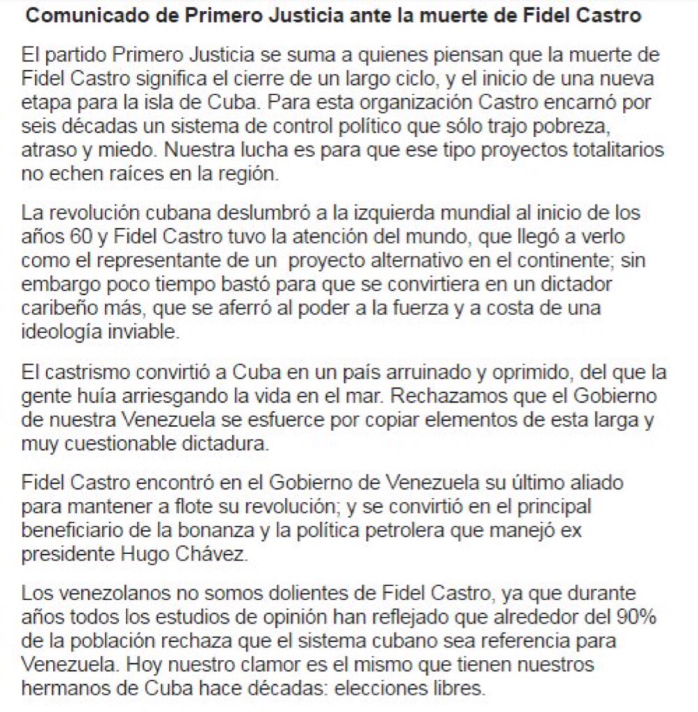 Lo que dijo el chavismo y la oposición sobre la muerte de Fidel Castro Help Venezuela Foundation - Ayudanos Difundiendo