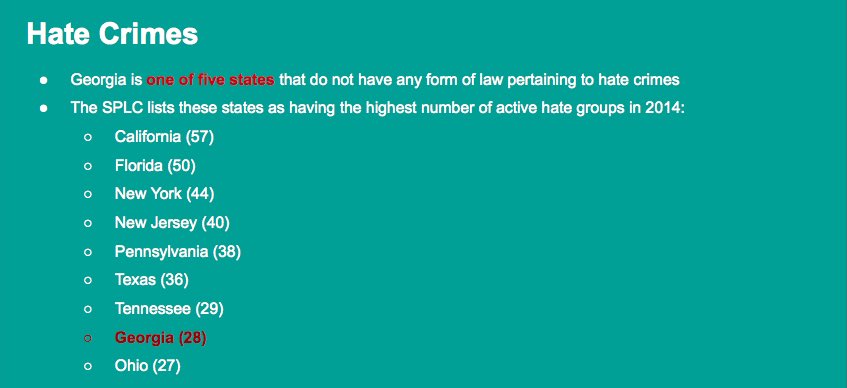SafeStateGA's tweet image. Ironic. Georgia is ranked as one of the state's w/ the highest # of hate groups in the US, but no protections...