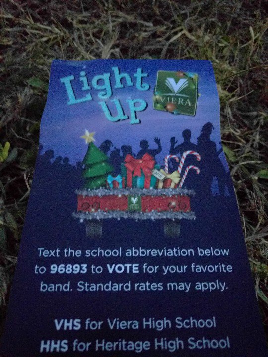 RockledgeMusic's tweet photo. Voting contest at the Light Up Viera parade! Text RHS to 96893 to help us win $$$$$$ ! https://t.co/oTxBkpTHiG