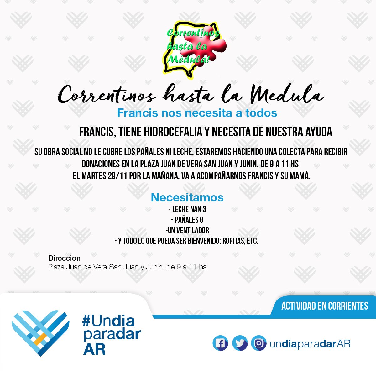 UnDiaParaDarAR's tweet photo. Francis tiene hidrocefalia y necesita de tu ayuda. ¿Te sumás? #UnDiaParaDar #Solidaridad #UDPDAR2016 https://t.co/xnlRZEaEGv