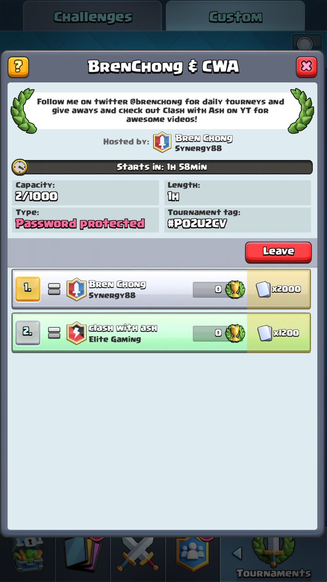 CWA's tweet photo. We're live! Follow @brenchong for more daily tourneys! Play Tornado all tourney &amp; place top 3 for $100. Streamed by @chiefavalon PW - CWAcas https://t.co/UCTCzXQ3SY