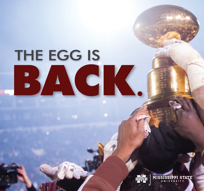 msstate's tweet image. The Golden Egg is coming back home! Congrats to our Bulldogs in their 55 to 20 victory over Ole Miss in the 113th Egg Bowl! #WeRingTrue