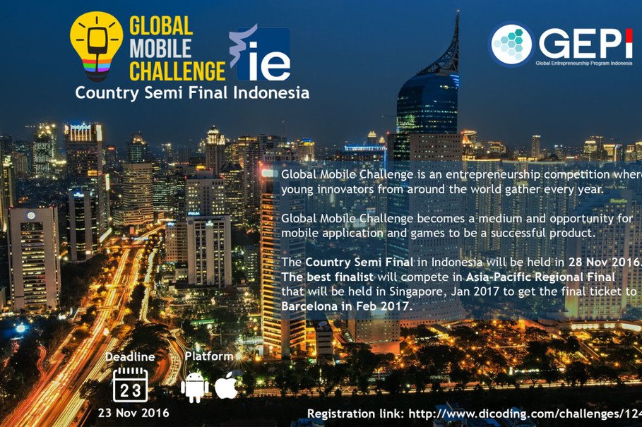 Global Entrepreneurship Program #Indonesia to Host Semi-Final of Global Mobile Challenge 2016 
ow.ly/eS9X306yaGY