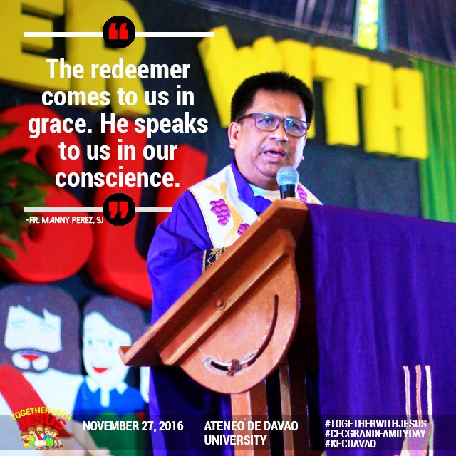 cfcdavaocity's tweet photo. Fr. Manny Perez, SJ reminds all families to be always in the state of grace.
#TogetherWithJesus
#CFCGrandFamilyDay
#KFCDavao https://t.co/2fF7fwWXKD