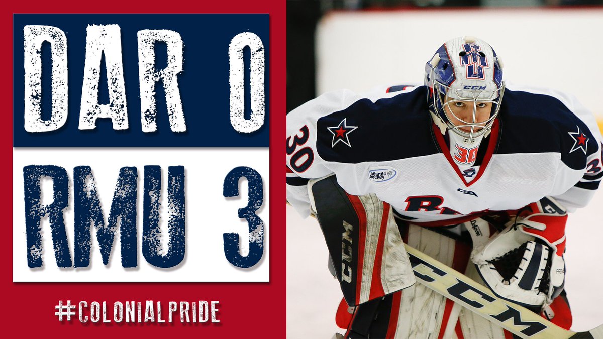 RMUMHockey's tweet photo. FINAL: Robert Morris tops Dartmouth 3-0. First career win and shutout for Andrew Pikul. #ColonialPride https://t.co/7qKgrnpxUN