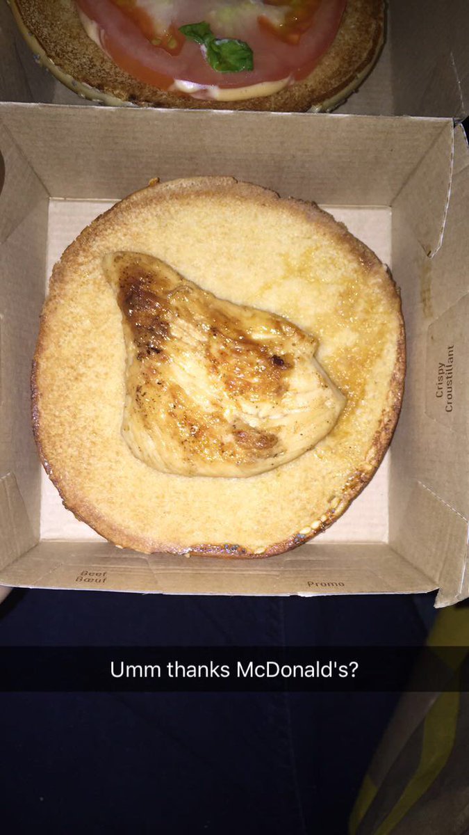 jensynvdoyle's tweet photo. Thanks @McDonalds for the generous portion of chicken on my burger! 😊😂 https://t.co/eJjm2fmmr0