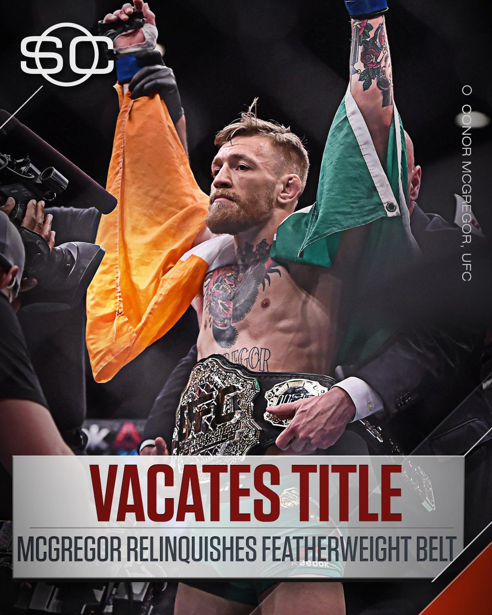 SportsCenter's tweet image. THIS JUST IN: Conor McGregor has vacated his featherweight title, elevating Jose Aldo to undisputed champion.