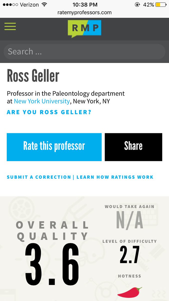 sierracolee's tweet photo. Guys there's a rate my professor page for Ross Geller https://t.co/5fRdFX997E