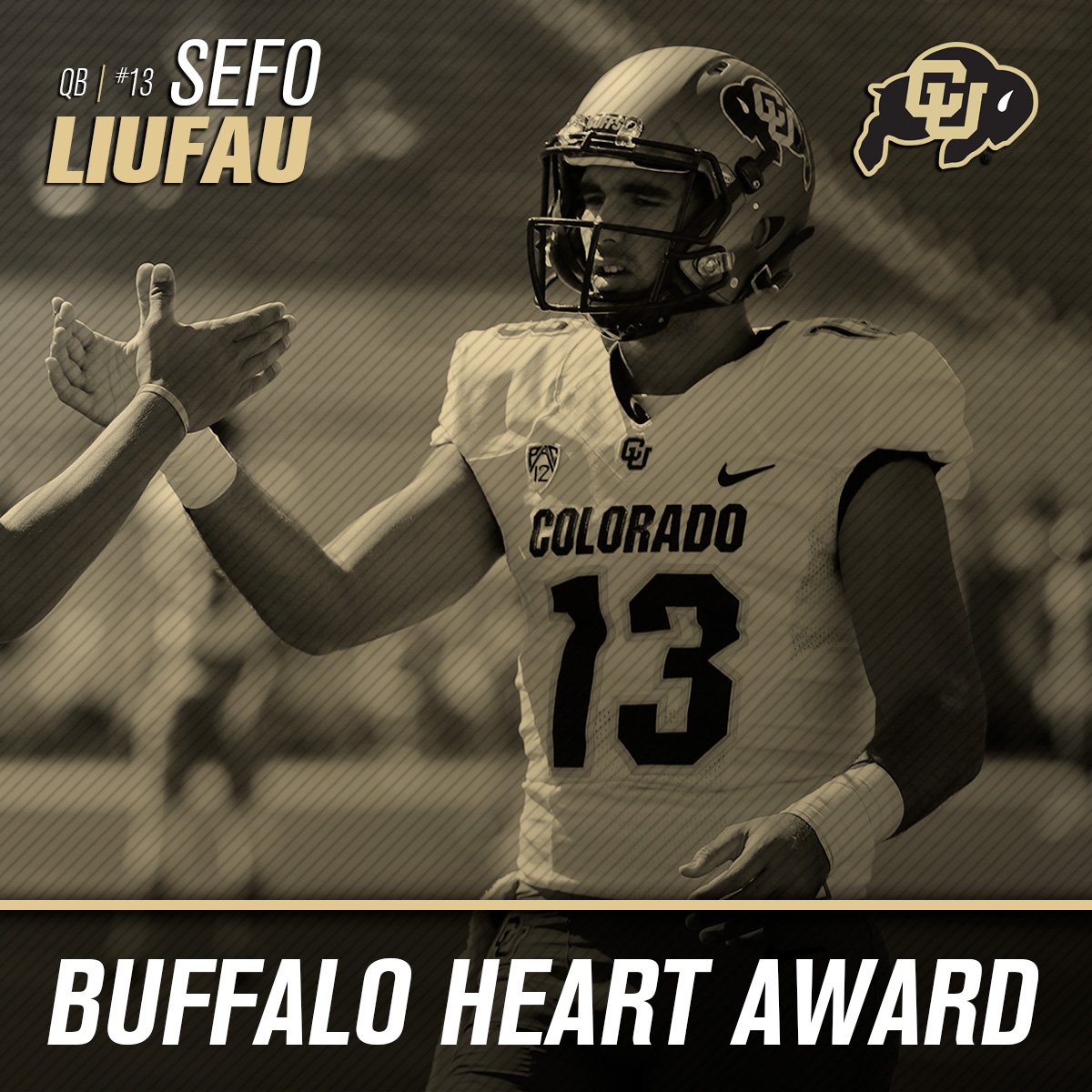 CUBuffsFootball's tweet image. Congrats to @SefoLiufau for winning the Buffalo Heart Award. Very fitting. #GoBuffs