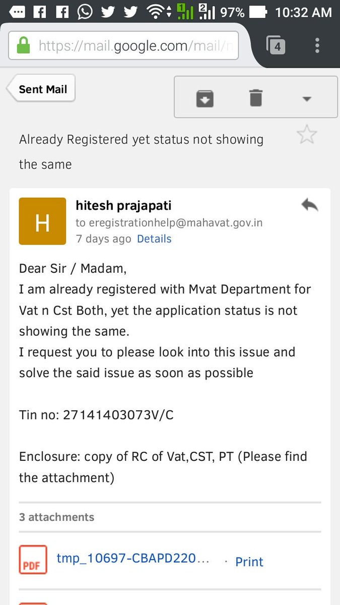 GstHelp's tweet photo. @Dev_Fadnavis @narendramodi 
I have sent mail to the mvat department 7 days ago yet no response as solution or otherwise
Wat shud I do? https://t.co/Dg8wYq3uQP