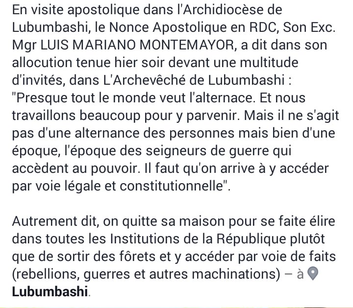 EgliseCatholiq4's tweet photo. Msg d l'@EgliseCatholiq4 par le nonce en visite à #Lubumbashi: "le congolais veut l'alternance &amp; nous y travaillons" https://t.co/WhE0NQX3nn