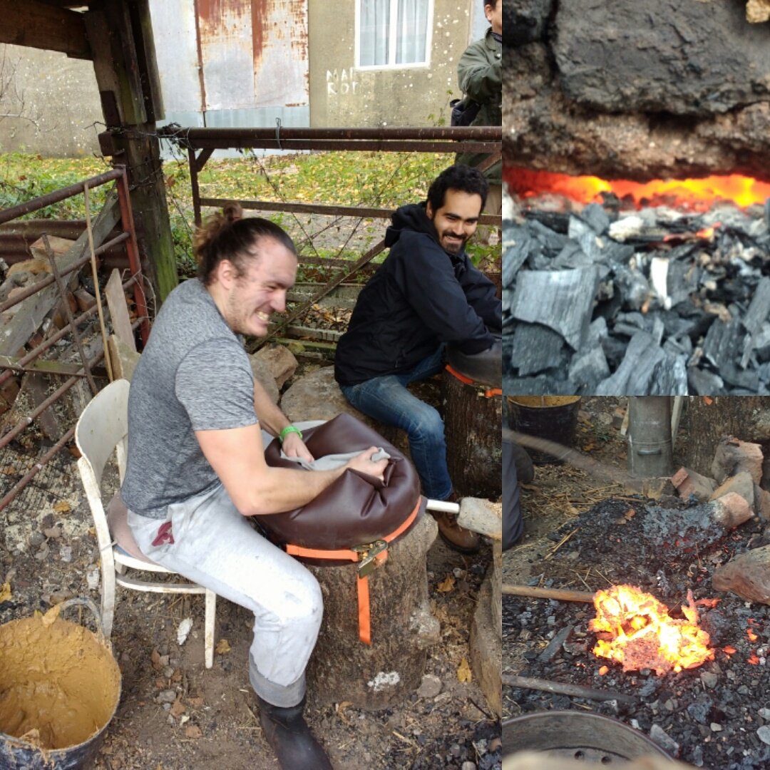 arch_ethan's tweet photo. We all became pretty efficient at #bagbellows. #updownupdown #hot #furnace #experimental #archaeology #smelting #iron #pumpingiron https://t.co/BJoJJ0B8tH