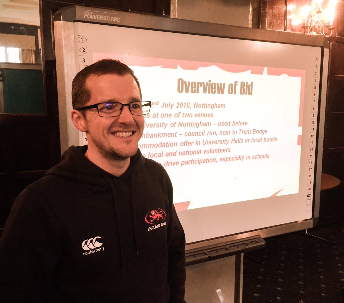 EnglandTouch's tweet photo. #EnglandTouch CEO @greggcropper  gives an overview of the #ETC2018 bid and plans for #TouchEuros #Nottingham #Touch https://t.co/vyhsVrai2J