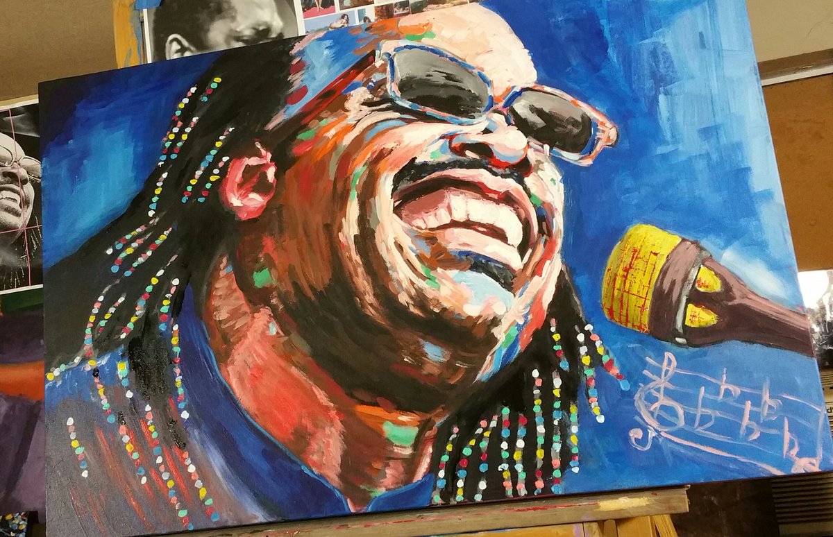 SergioM0711's tweet image. #currentwork #ontheeasel #steviewonder #figurativeart #musiciansart #contemporaryart almost done with stevie