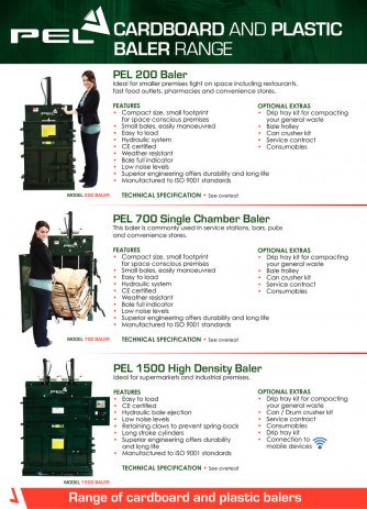 HVACR_Catalogs's tweet photo. PEL Cardboard and plastic baler range @PELRecycling1 https://t.co/YtJMXwIl0R https://t.co/QuPN5O2ZKY