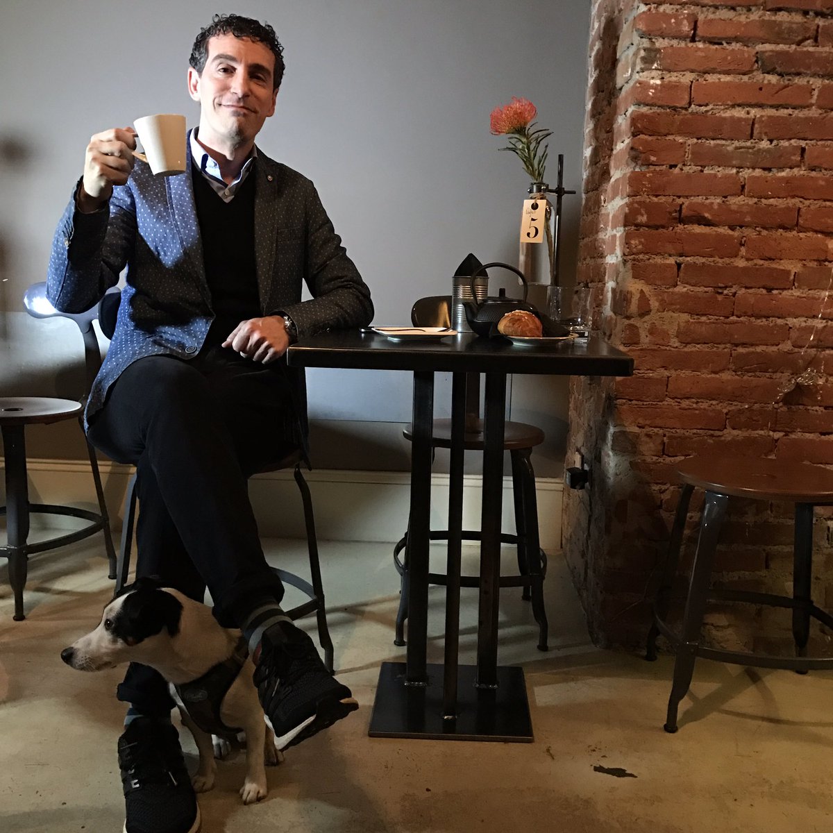 RaffoAR's tweet photo. La colazione di @silvioderossi: backstage con il fido Rufus #Braunbeauty #series9 #RufusCocktailBar https://t.co/sFj7PupbMJ