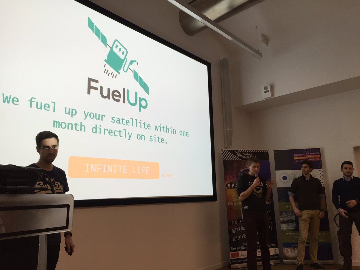 judith_khh's tweet photo. Starting the pitch session at #SWspaceParis, with Fuel UP! The gas tanker in space that refuels your satellite in one month https://t.co/Hdf5qQfWFM