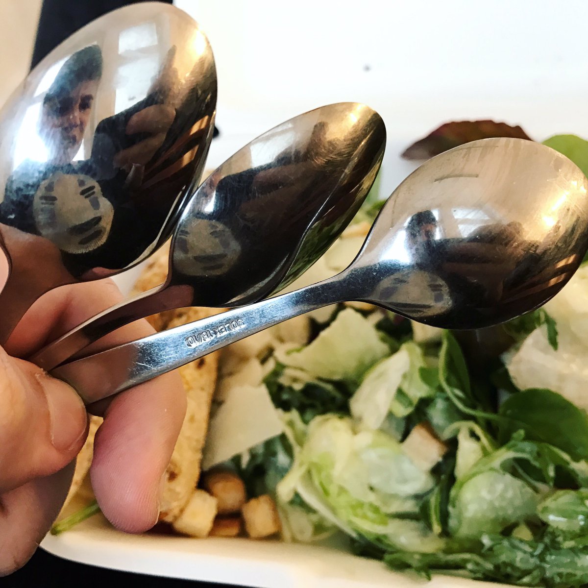 danielhowell's tweet image. ordered a salad and they gave me three spoons am i supposed to combine them into some cutlery nunchuck or something instagram.com/p/BNUb7MsB57H/
