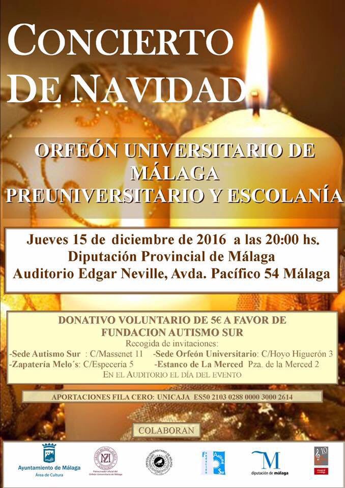orfeonmalaga's tweet photo. Concierto Benéfico de Navidad para la Fundación Autismo Sur el 15/12/16-20h en el Auditorio Edgar Neville Malaga #Conciertoconcausa #Málaga https://t.co/FUk8PDaHMc