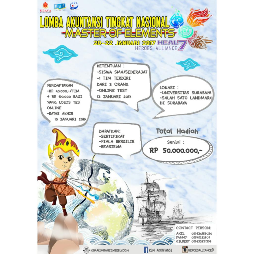 KSM Akuntansi UBAYA Present "7th HEROES ALLIANCE Master of Elements
lomba akuntansi tingkat nasional antr SMA/sedrjt