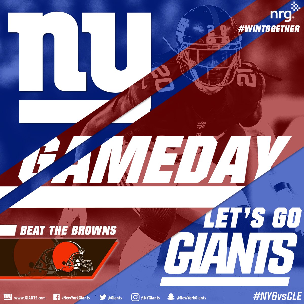 Giants's tweet photo. GAMEDAY!!! #NYGvsCLE 🏈 @nrgenergy https://t.co/dTCcA253zf