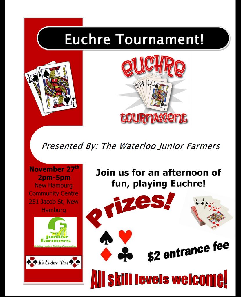 Today's the day!! Waterloo JF is hosting a Euchre tournament in New Hamberg at the old arena, come play for only $2!! #jffriends