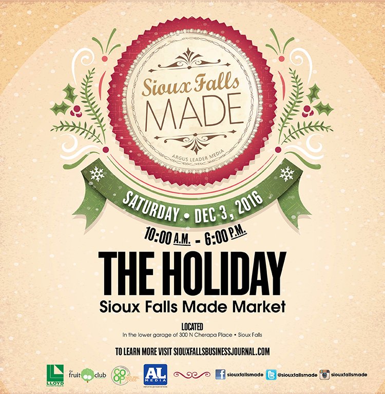 siouxfallsmade's tweet photo. This is the week! Join us Saturday for the holiday Sioux Falls Made Market at Cherapa Place! https://t.co/dLtBhjL4W7