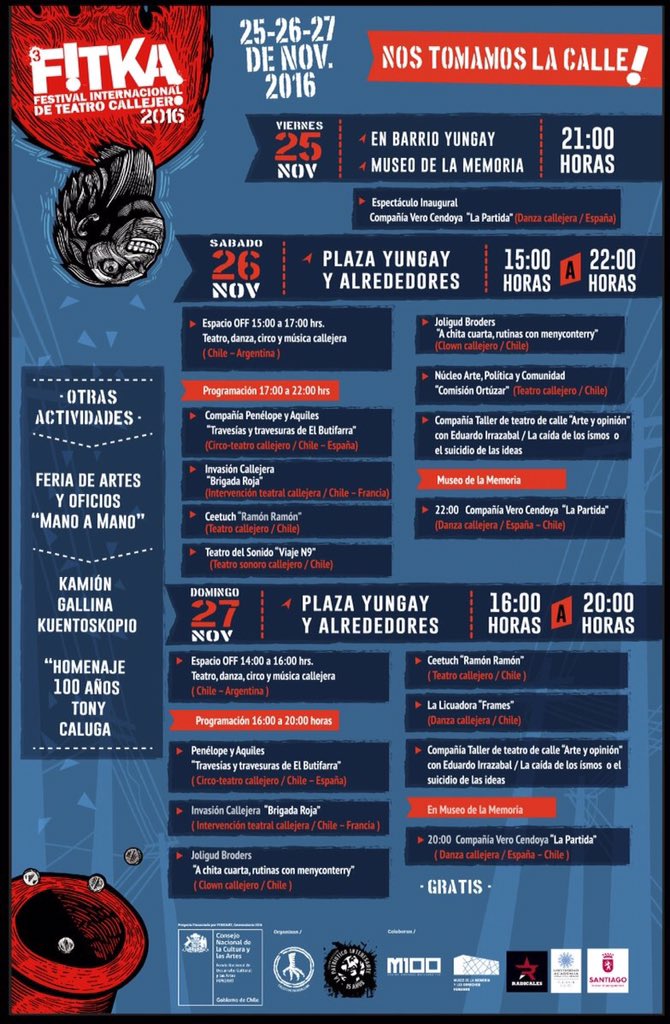 clausabat's tweet photo. @FitkaChile sigue hoy en @Barrio_Yungay ! Arte, feria, teatro, comunidad!!! #nostomamoslacalle https://t.co/agzHAgar7J