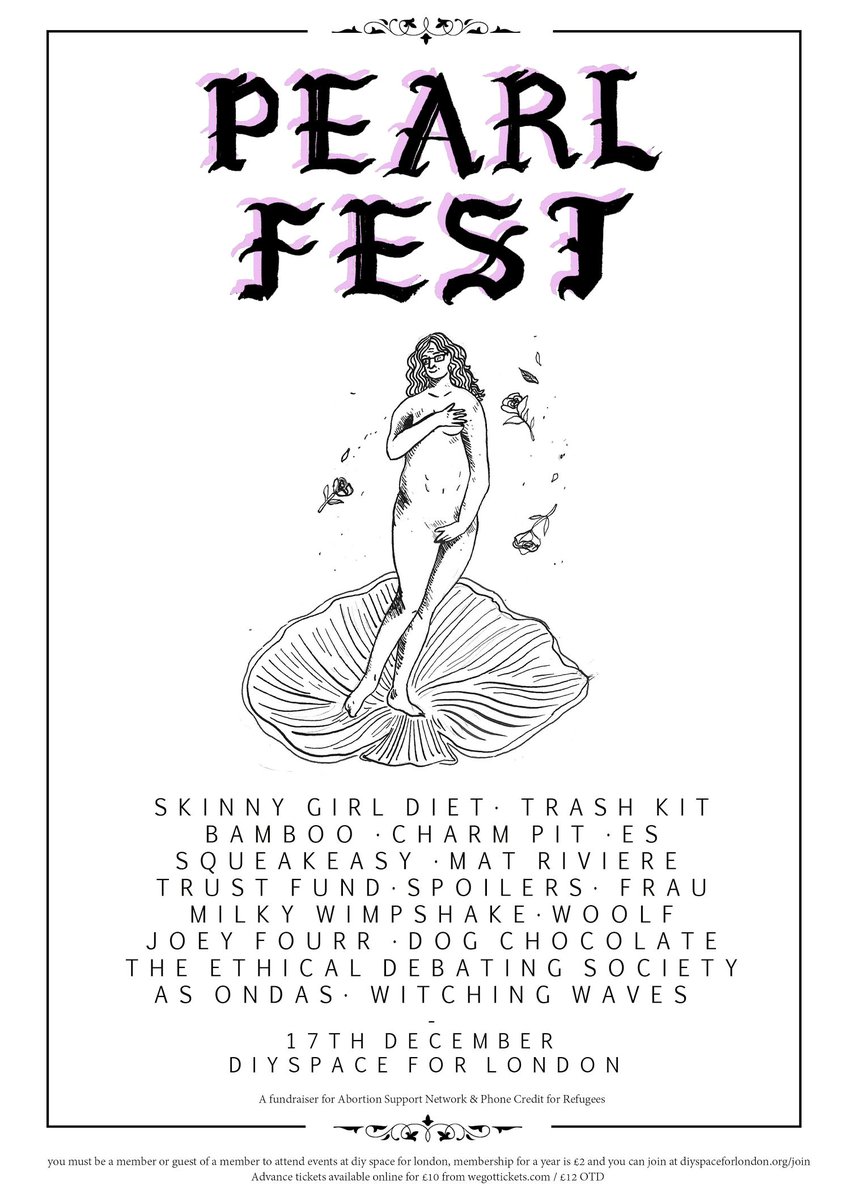 HattieLadd's tweet photo. Come to Pearlfest! 17 bands, 17th Dec! Raising cash for @AbortionSupport. https://t.co/lA1SNyLTDk @RepealLondon https://t.co/EtjxMnd2IB